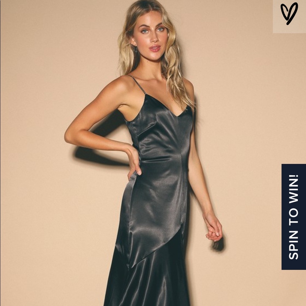 🎁NWT! Lulus Buena Black Satin Maxi Dress